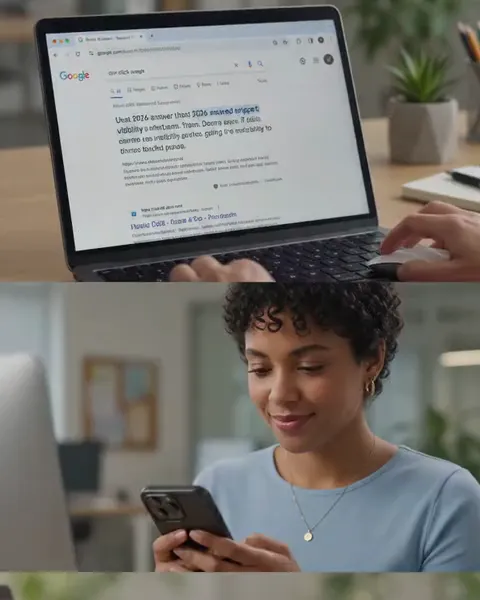 Person using Google search on a laptop while checking results on a mobile phone
